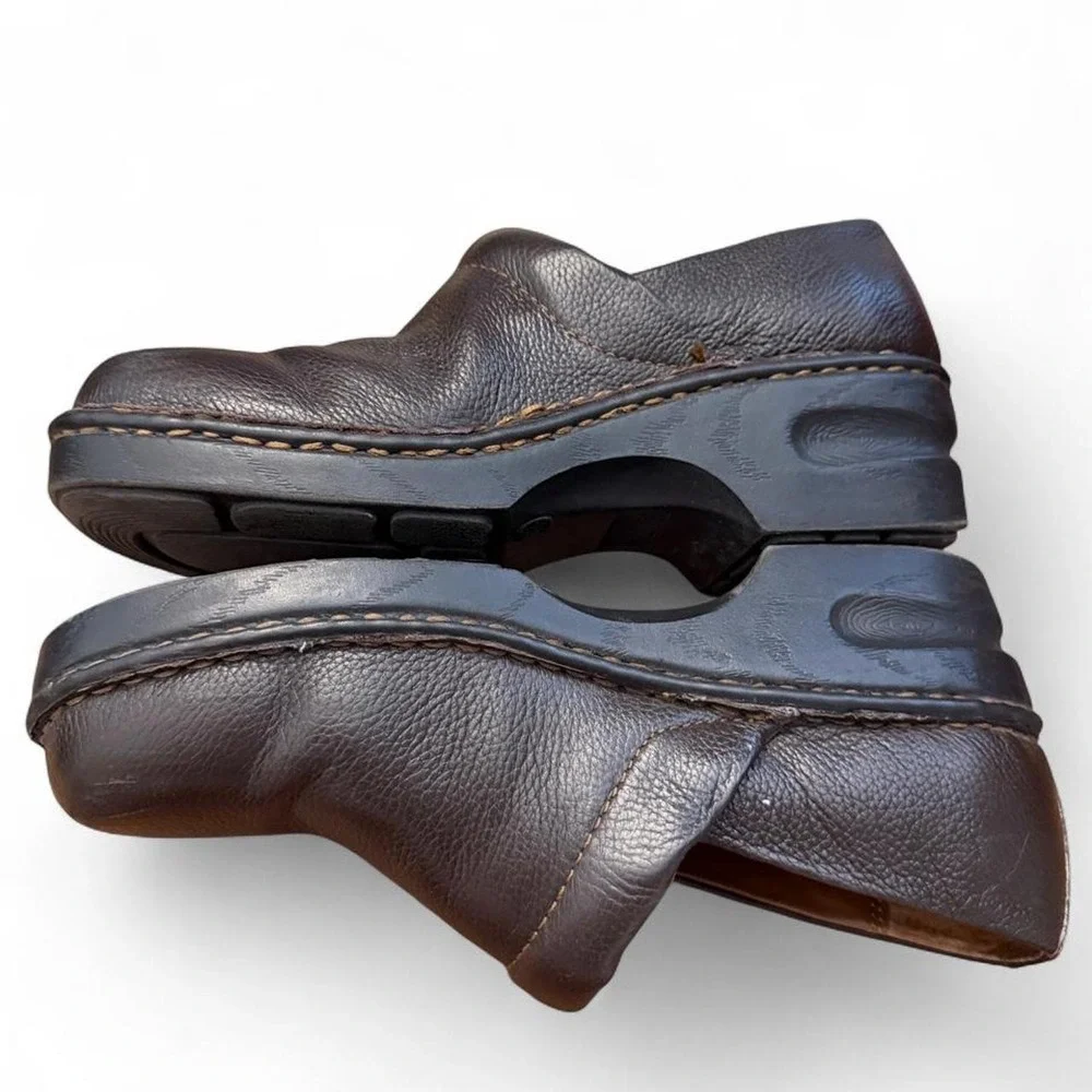 Browns Landing Womens Leather Clogs Brown Pebbled Slip On Platform Shoes 8.5